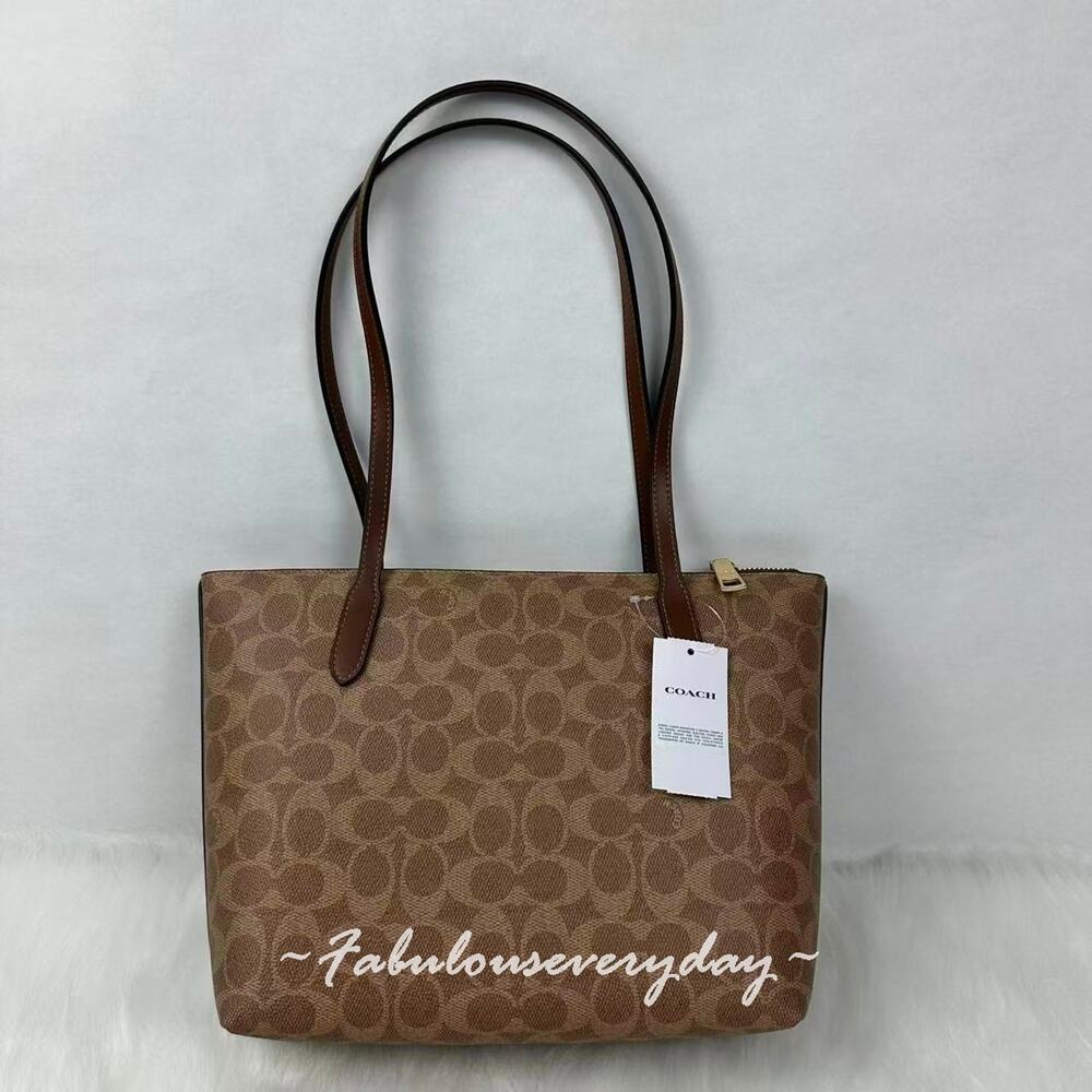 COACH Fiona Zip Tote Bag In Signature Canvas CBT18 Gold/Tan/Brown NWT - Picture 3 of 7